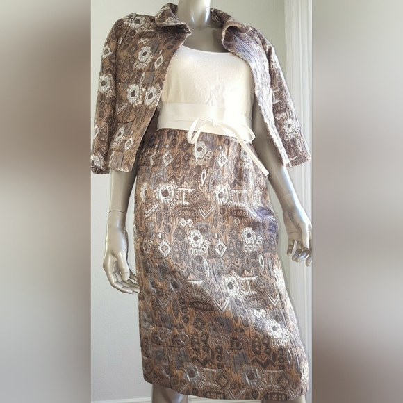 °$4,300 OSCAR DE LA RENTA STUNNING SILVER METALLIC RUNWAY SKIRT SUIT 0 4 S - Picture 5 of 15